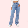 Women&#39;s Fashionable Washed High Waist Straight Jeans