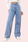 Women&#39;s Fashionable Washed High Waist Straight Jeans